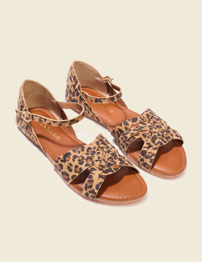 Sandales plates en cuir beige femme