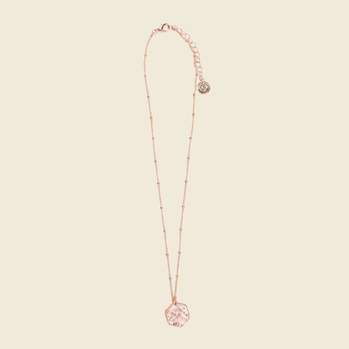Collier pendentif en résine rose pastel femme