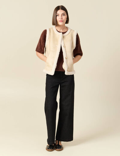 Pull droit court manches coude col rond marron femme
