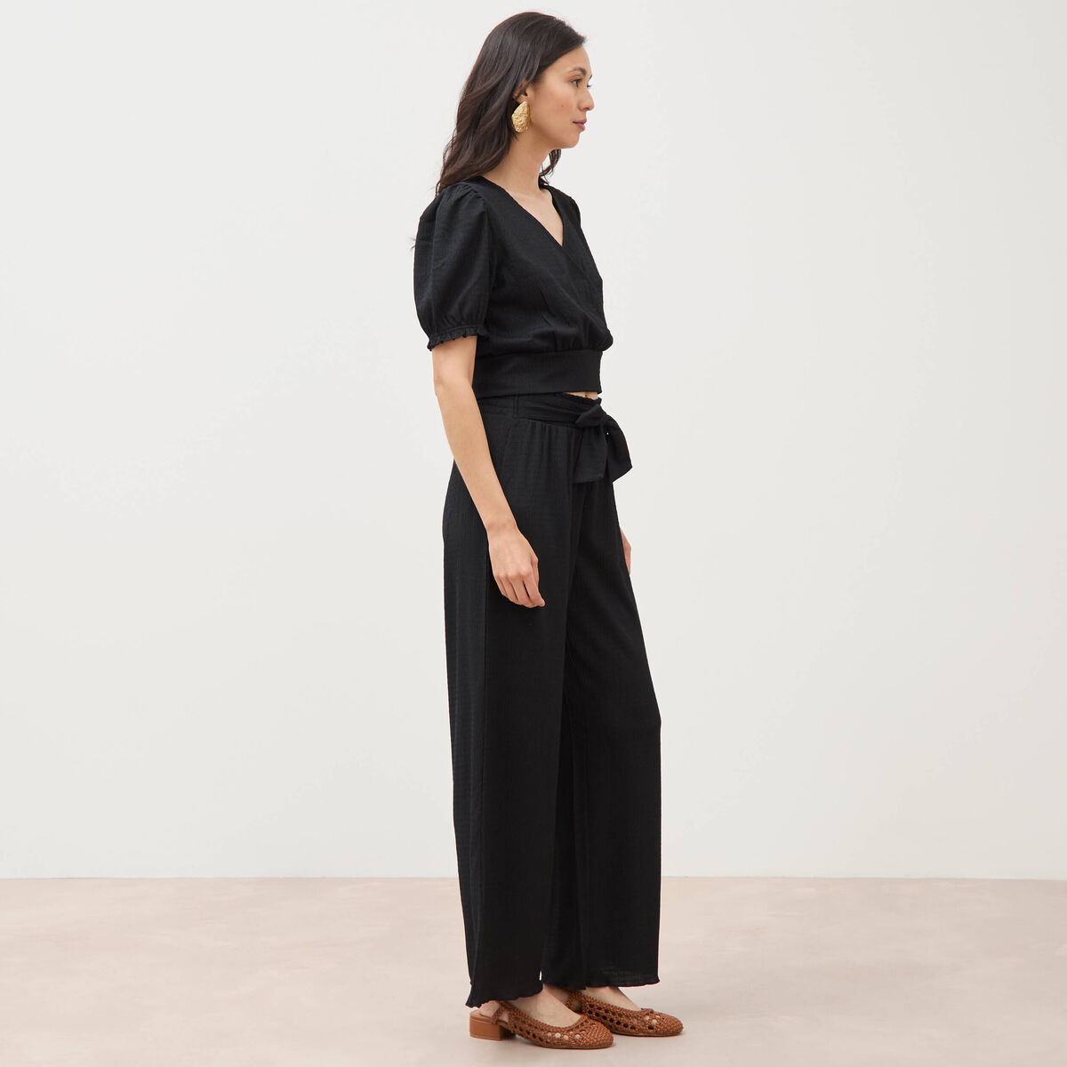 Pantalon loose avec ceinture noir femme