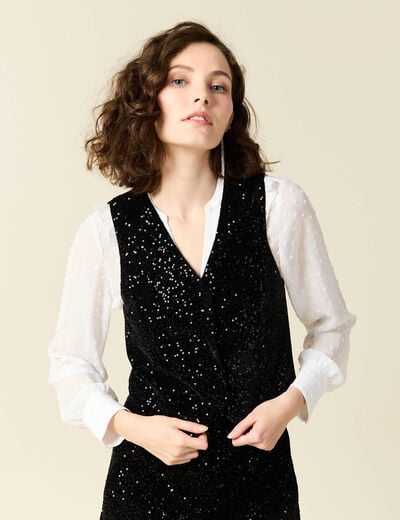 Débardeur sans manches sequins noir femme