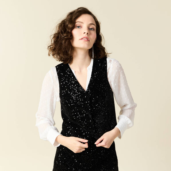 debardeur sans manches sequins noir femme Débardeur sans manches sequins noir femme