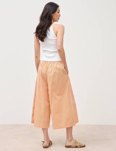 Pantalon large taille haute 3/4 en coton orange abricot femme