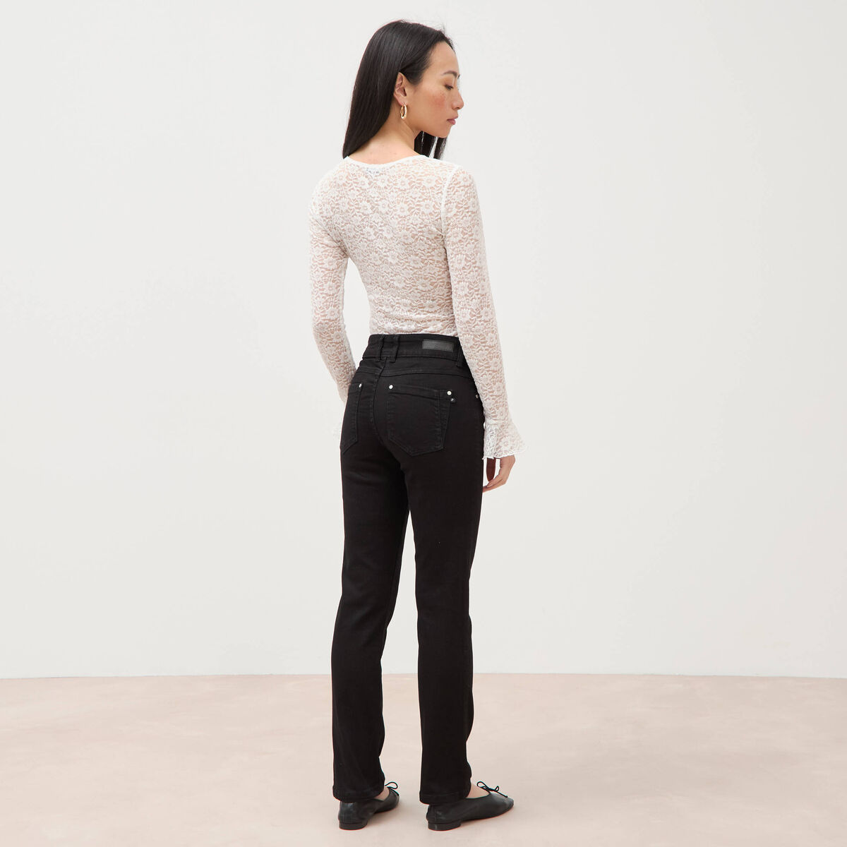 Jeans regular 7/8&egrave;me taille standard denim noir femme