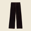 Pantalon large taille haute en velours marron fonc&eacute; femme
