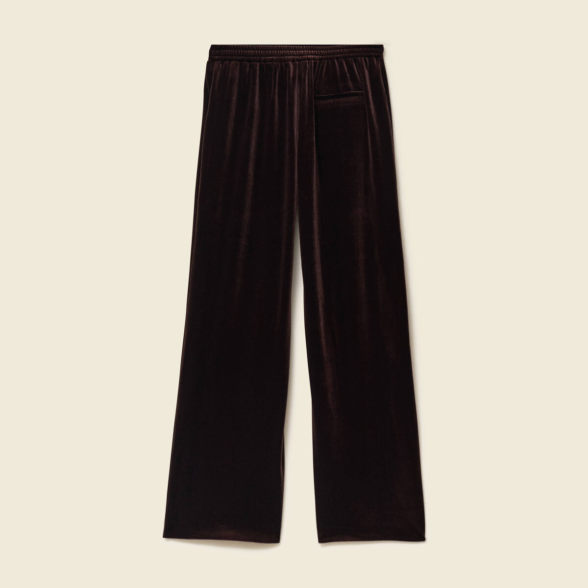 Pantalon large taille haute en velours marron fonc&eacute; femme
