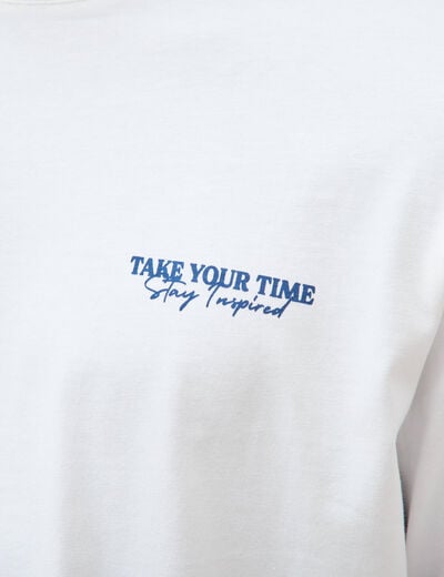 T-shirt droit en coton manches longues blanc homme