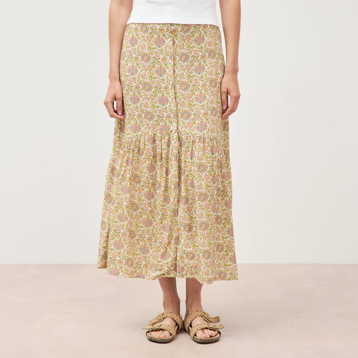 Jupe fluide vert femme