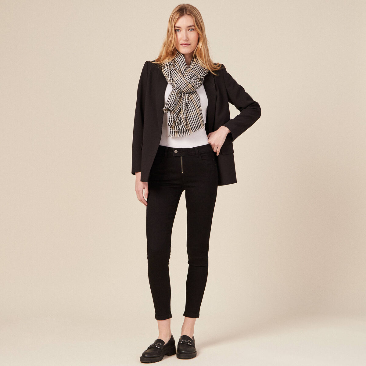 Jeans skinny zippé denim noir femme