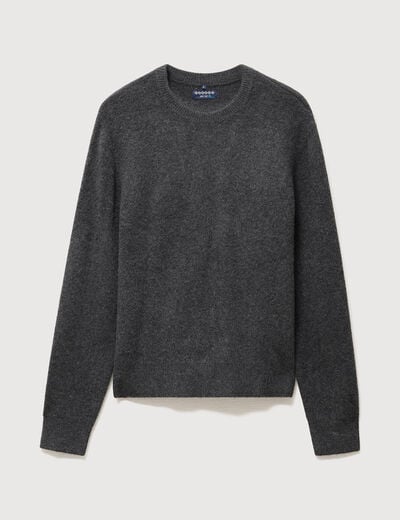 Pull droit col rond manches longues gris fonc&eacute; homme