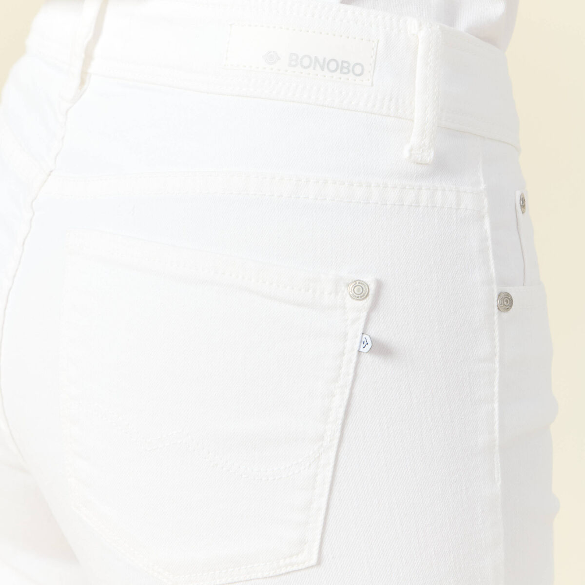 Jeans girlfriend taille haute denim blanc femme