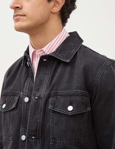 Veste droite en coton col classique denim noir homme