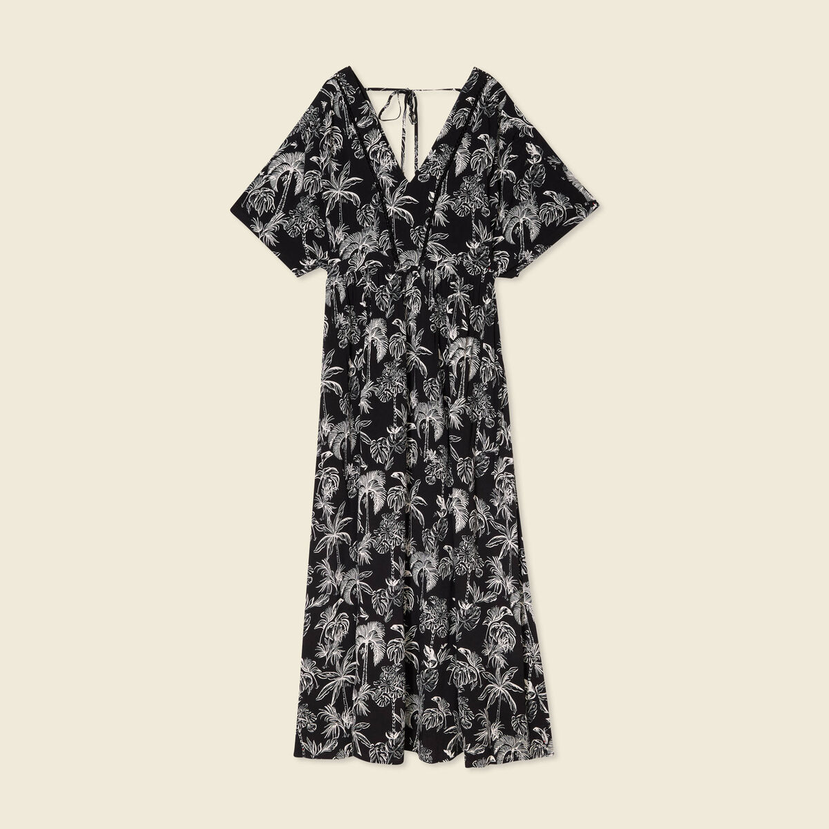 Robe longue droite dos en V noir femme