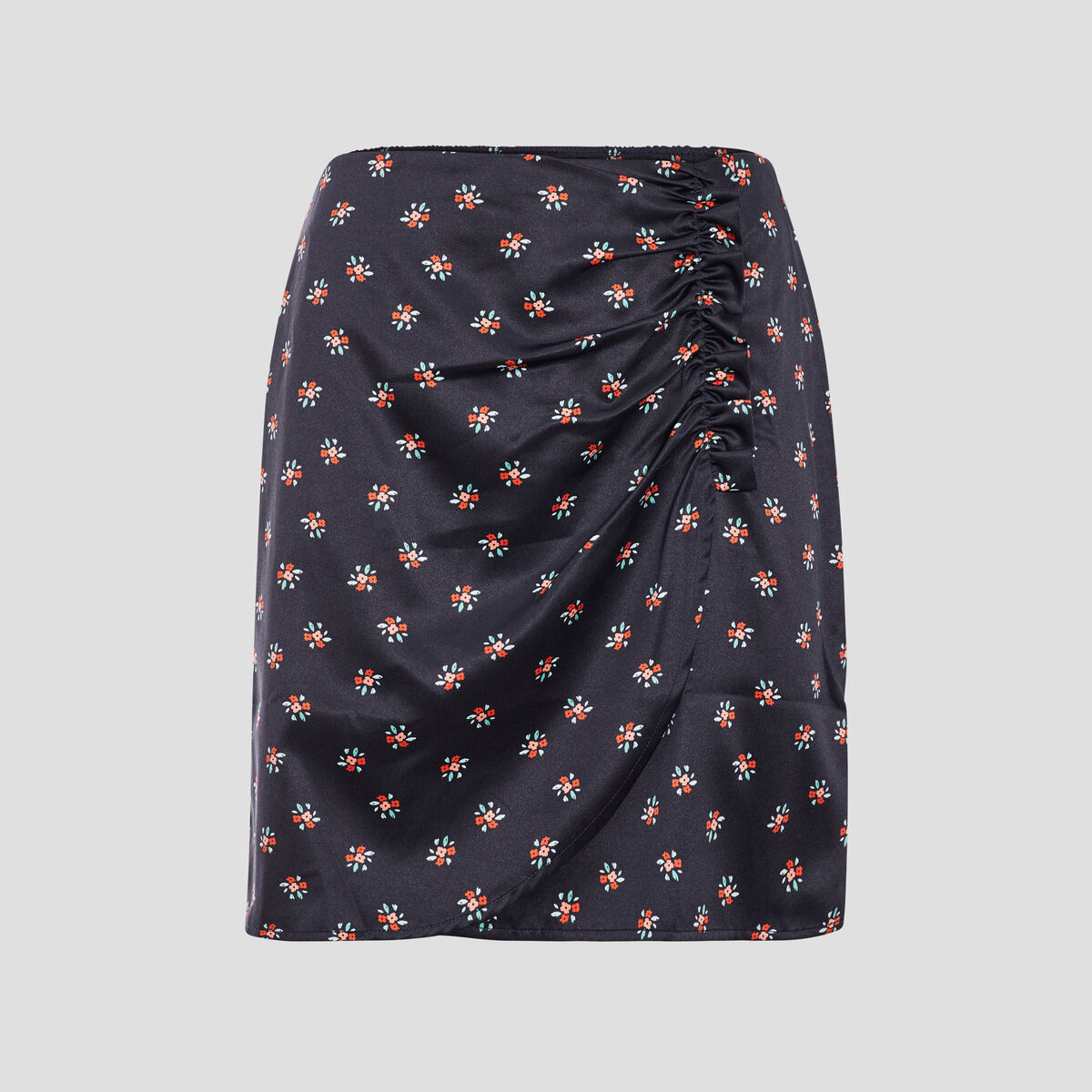 Jupe droite froncée satinée noir femme