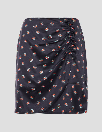 Jupe droite froncée satinée noir femme