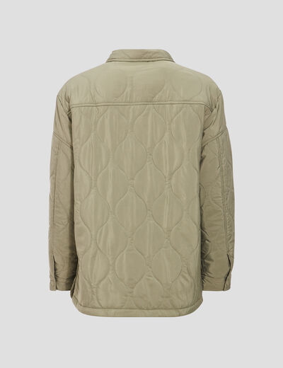Veste droite matelass&eacute;e col chemise vert kaki femme
