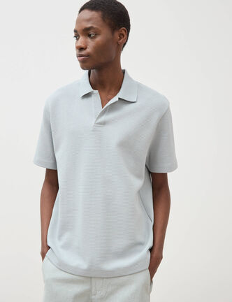 Polo manches courtes col cubain gris clair homme