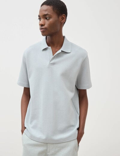 Polo manches courtes col cubain gris clair homme