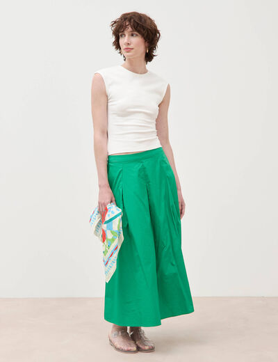 Jupe longue &eacute;vas&eacute;e en coton ray&eacute; vert femme