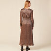 Robe longue évasée col en V marron cognac femme