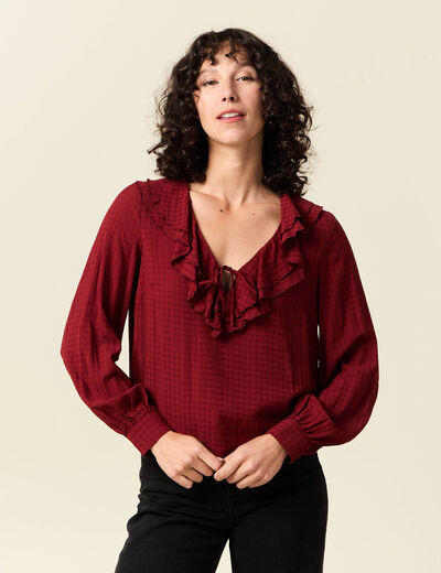 Blouse manches longues rouge fonc&eacute; femme