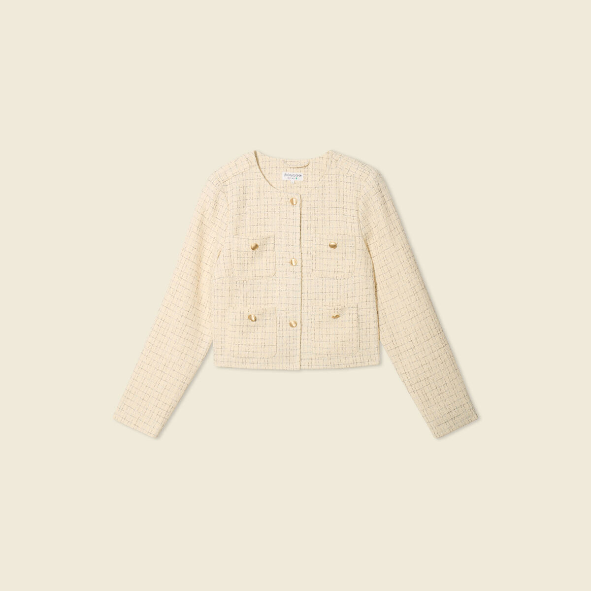 Veste tweed courte jaune pastel femme