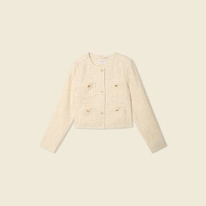 veste tweed courte jaune pastel femme Veste tweed courte jaune pastel femme
