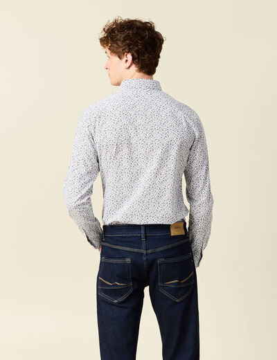 Chemise cintr&eacute;e en coton manches longues blanc homme