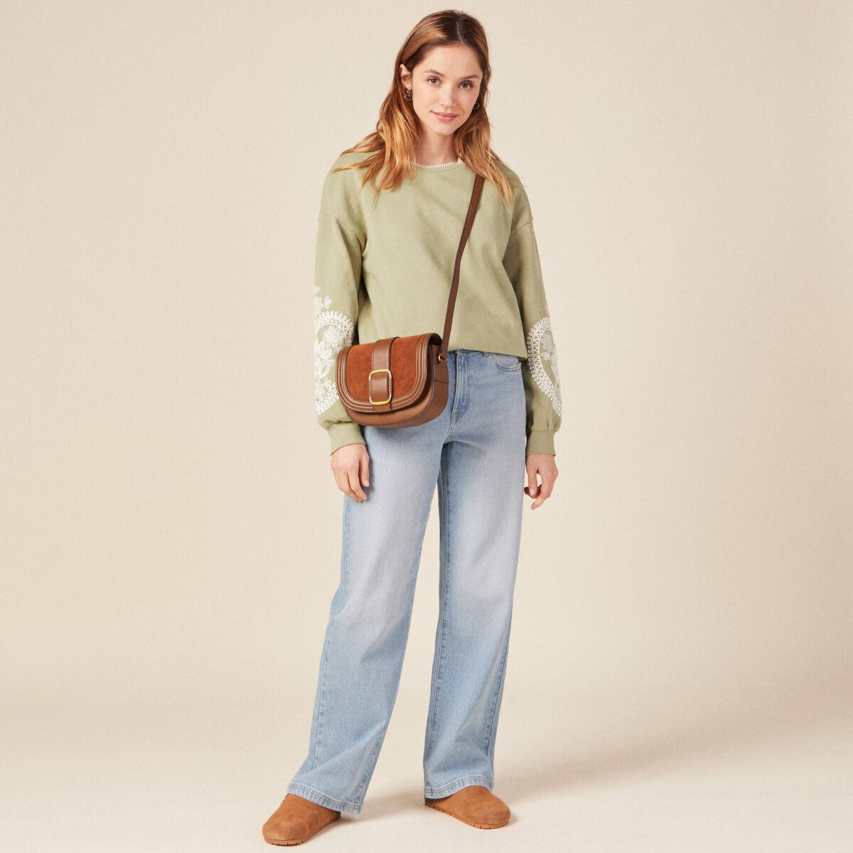 Sweat manches longues vert kaki femme