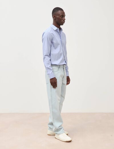 Chemise col am&eacute;ricain manches longues bleu gris homme