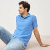 Polo cintr&eacute; en coton manches courtes bleu violet homme