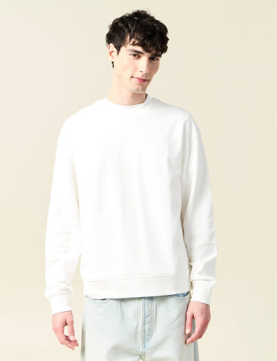 Sweat col rond manches longues en coton ecru homme