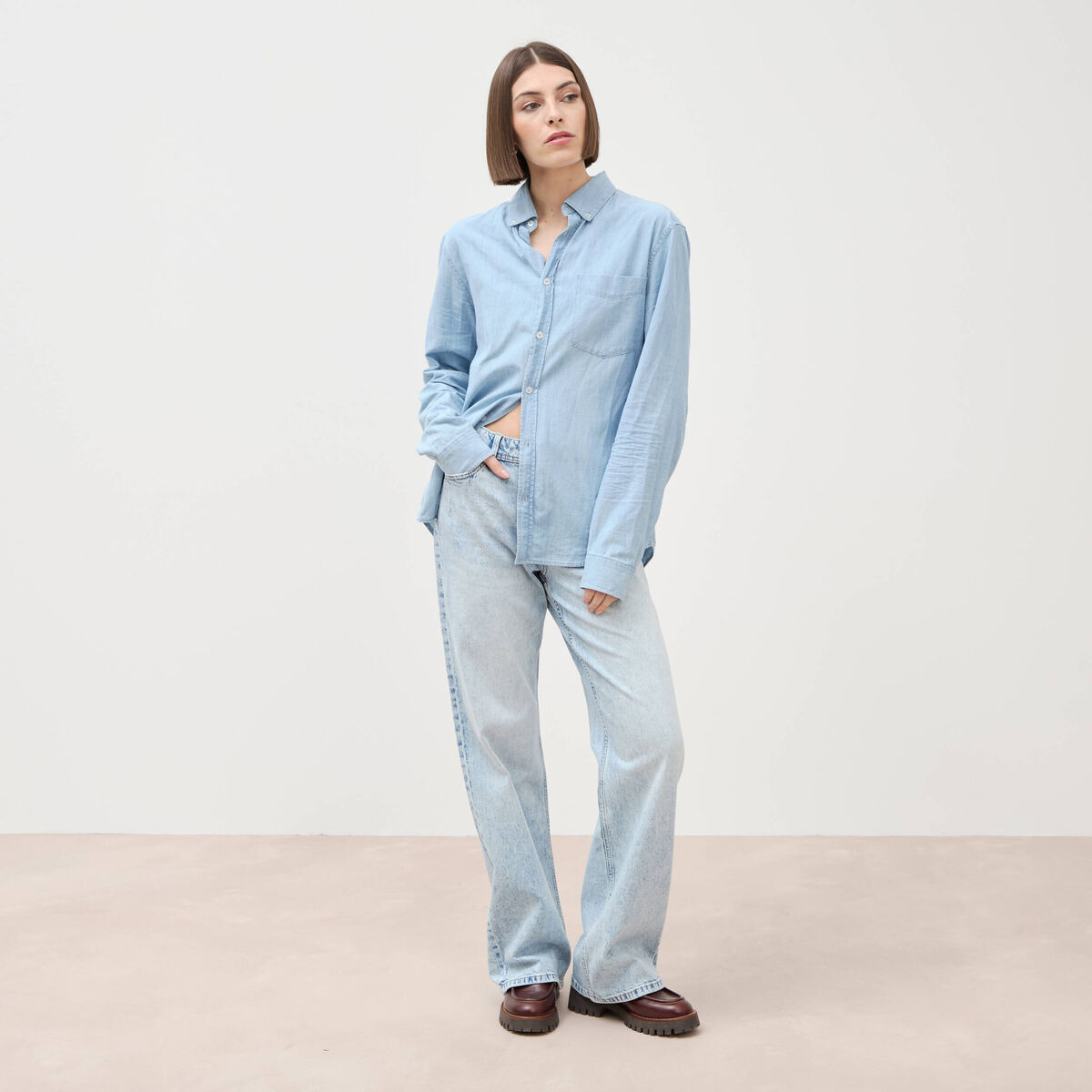 Jeans large taille standard denim snow bleu femme