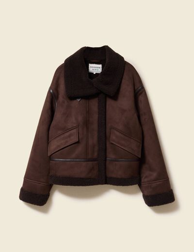 Bombardier court droit similicuir marron femme