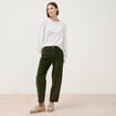 Pantalon taille haute velours resserr&eacute; vert fonc&eacute; femme