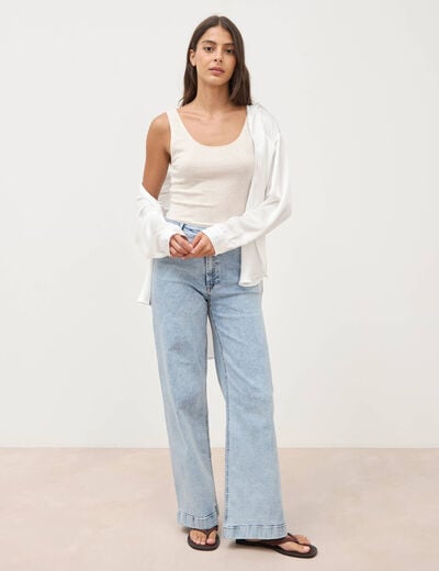 D&eacute;bardeur cintr&eacute; col rond beige femme