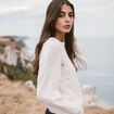 Pull droit brod&eacute; manches longues creme femme