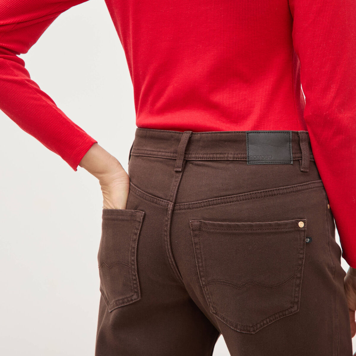Pantalon wide leg taille standard marron femme