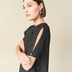 T-shirt manches courtes brillant noir femme