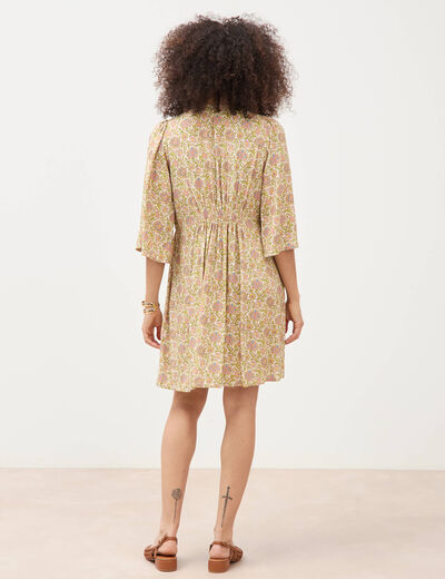 Robe fluide col v manches courtes vert femme