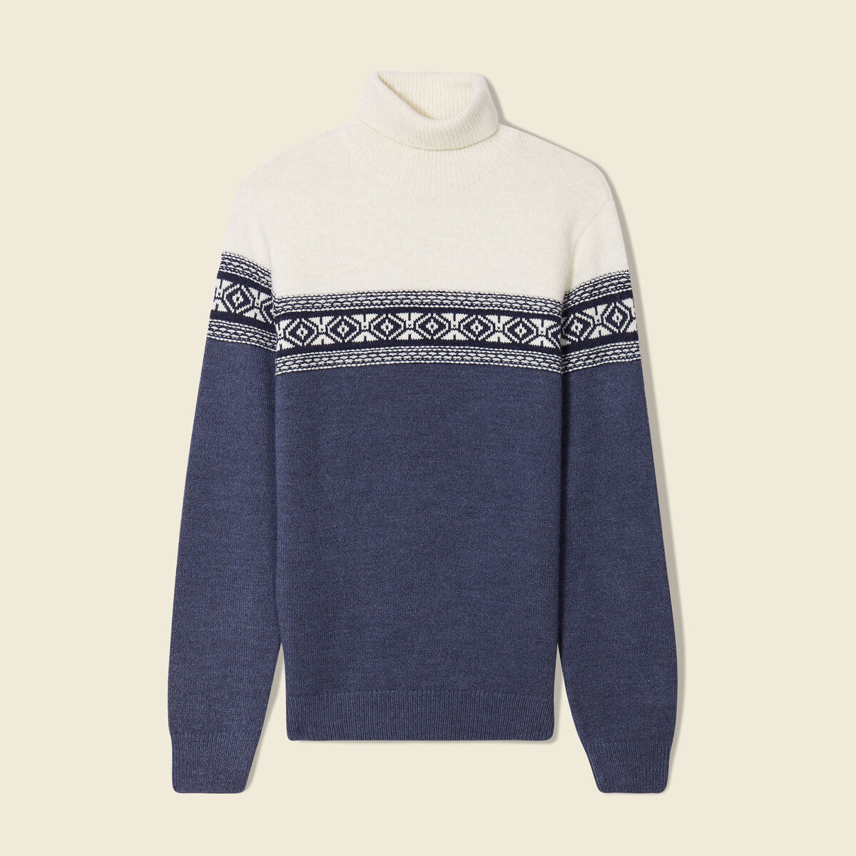 Pull manches longues col roulé ecru homme