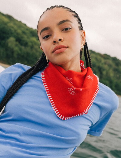 Foulard brod&eacute; rouge femme