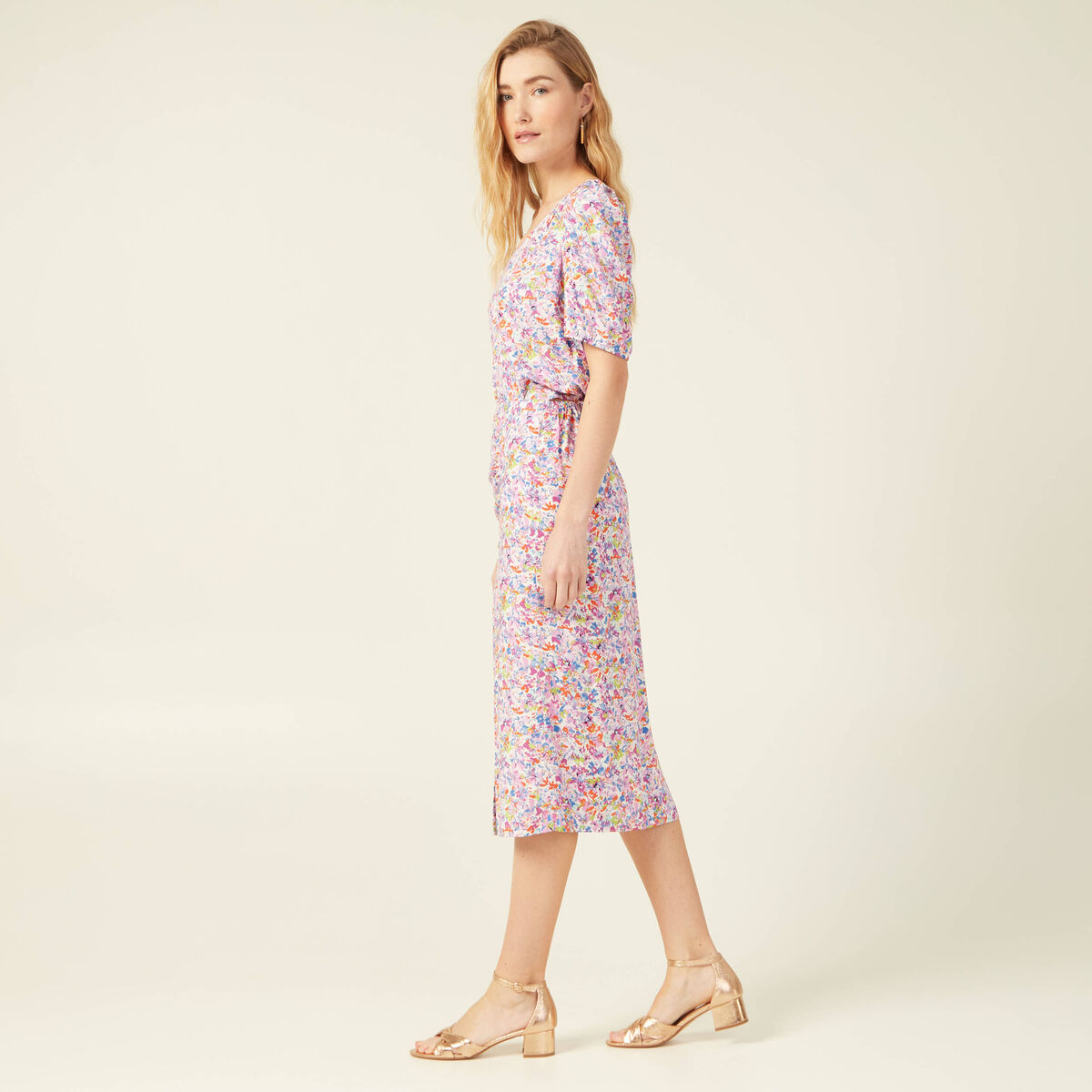 Jupe midi fourreau rose femme