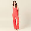 Combinaison pantalon bretelles rouge corail femme