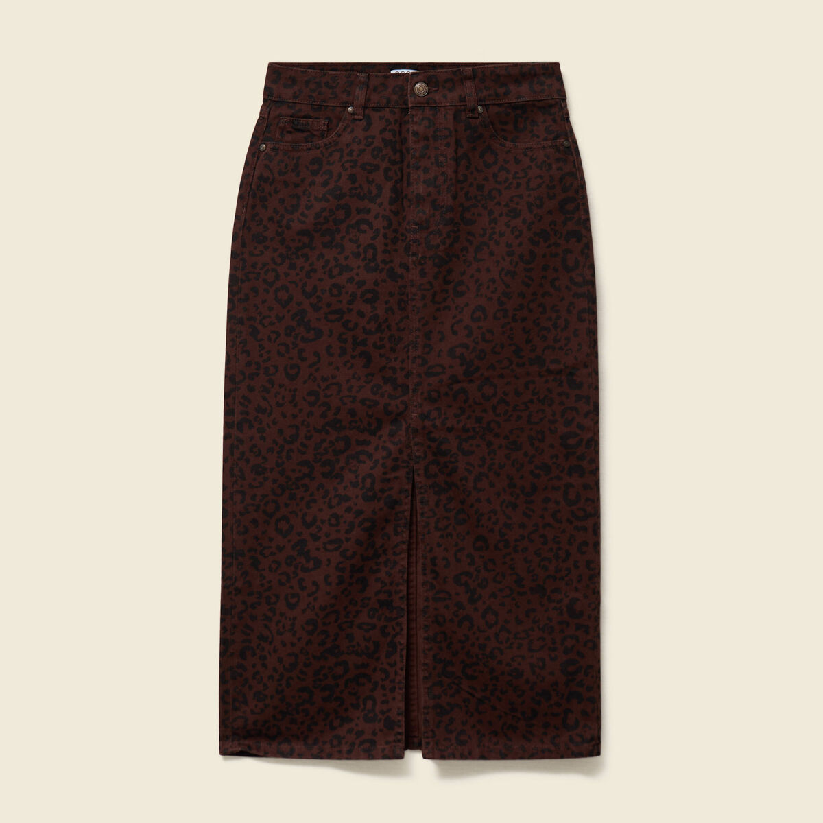 Jupe droite longue en coton marron cognac femme