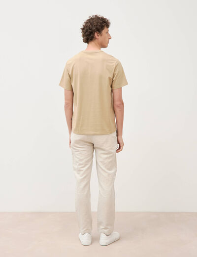 T-shirt col rond manches courtes brod&eacute; blanc homme