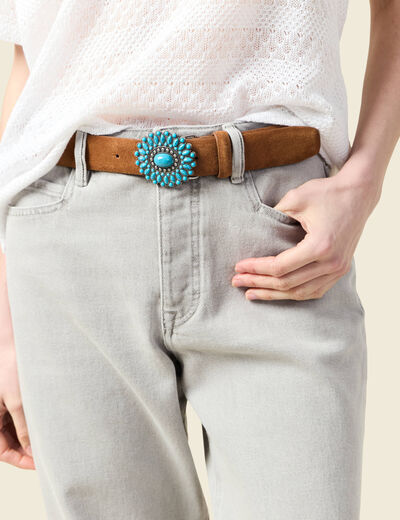 Ceinture en cuir boucle bijou marron femme