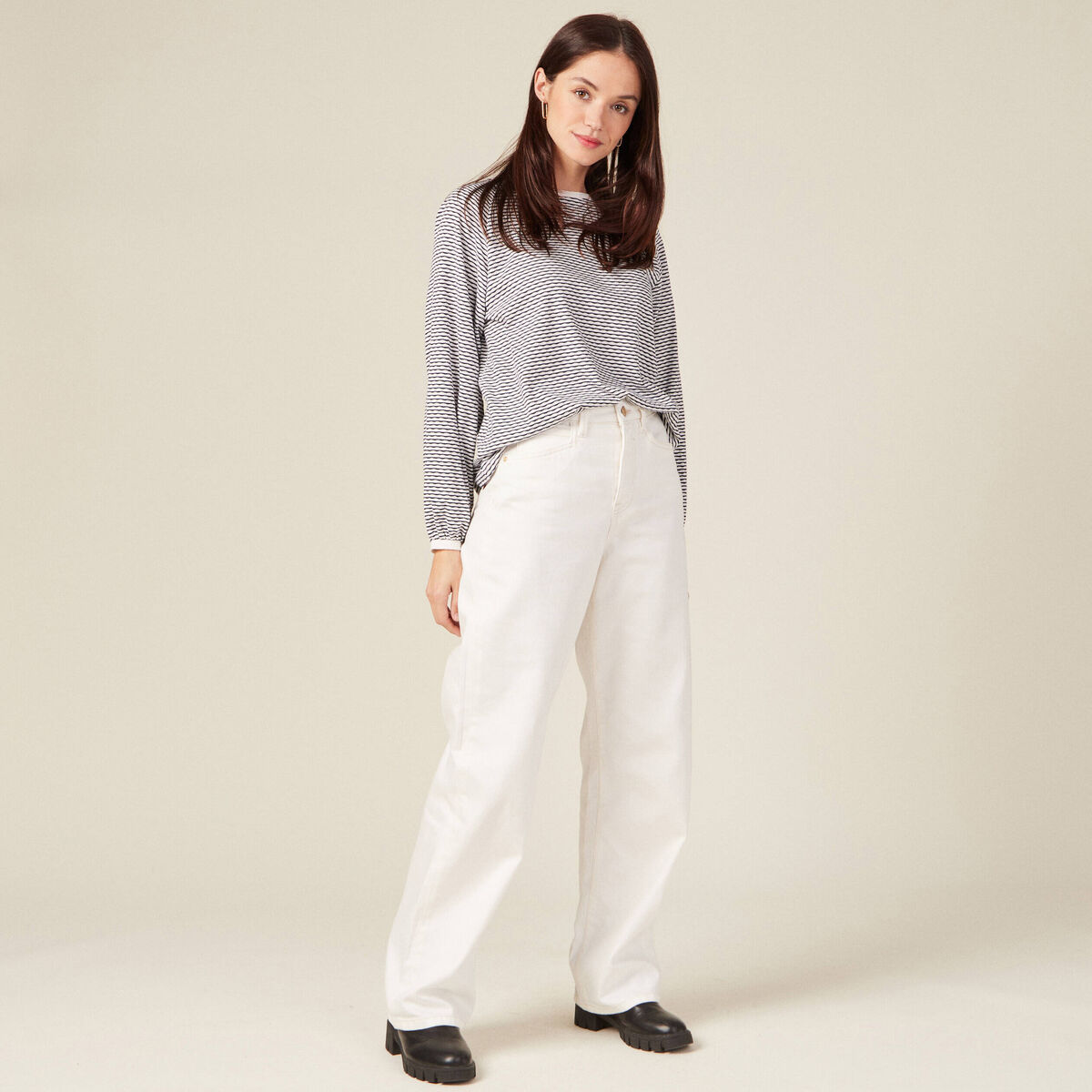 T-shirt manches longues ecru femme
