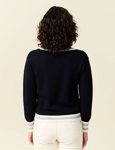 Pull manches longues bleu marine femme