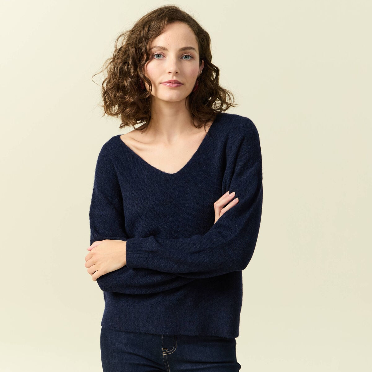 Pull manches longues bleu marine femme